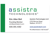 Assistra Technologies business card back.
