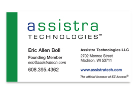 Assistra Technologies business card front.