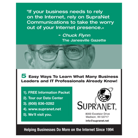 Supranet Communications Business Journal Testimonial ad - Chuck Flynn, Janesville Gazette.