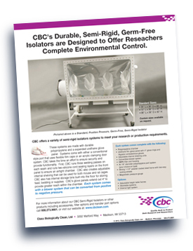 Class Biologically Clean, Ltd. (CBC) Semi-rigid, Germ-Free Isolator flyer.