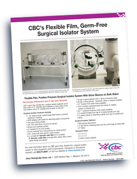 Class Biologically Clean, Ltd. (CBC) Surgical Germ-Free Isolator flyer.