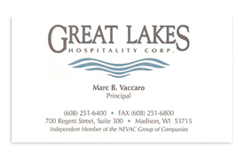 Great Lakes Hospitality business card.