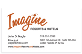 Imagine Resorts & Hotels business card.